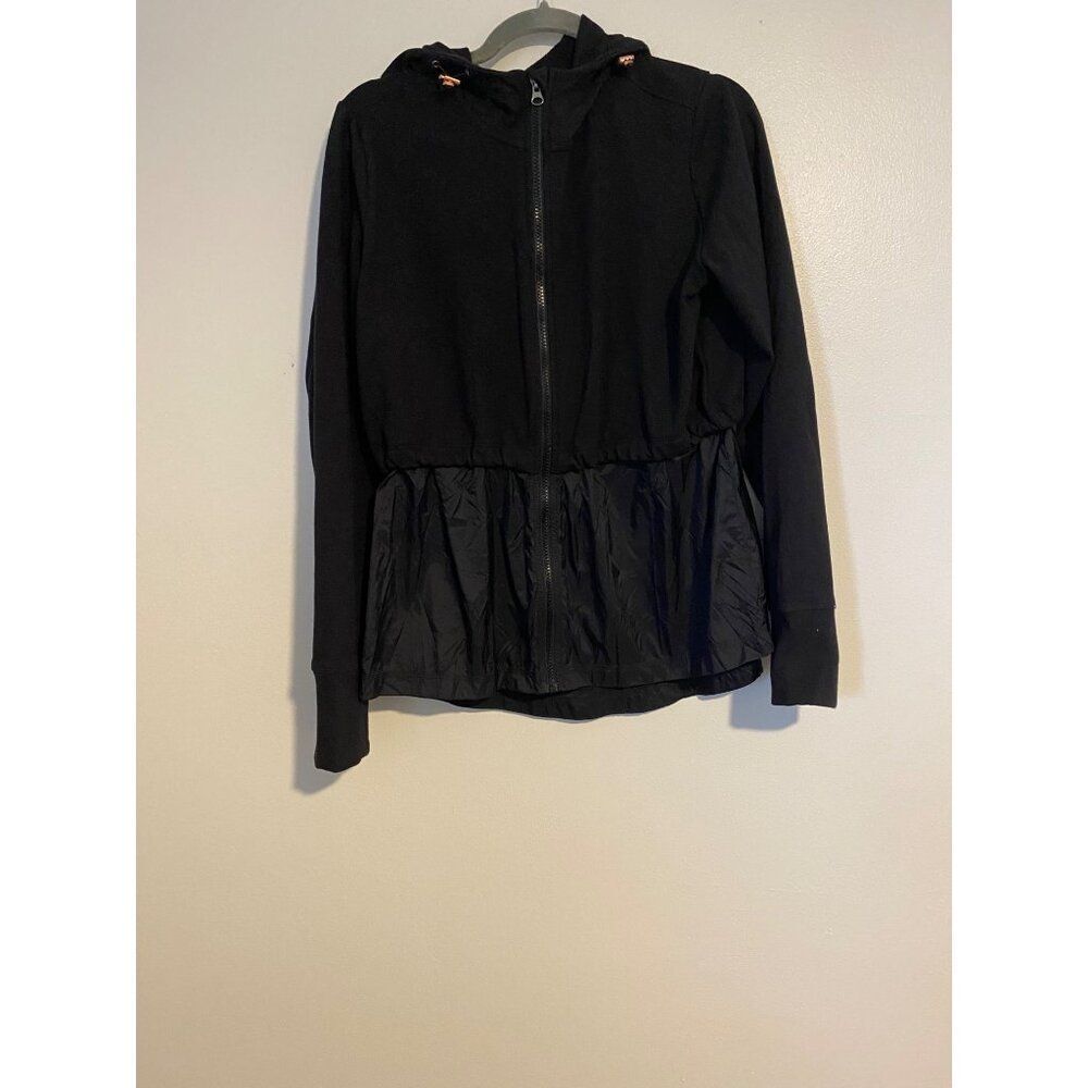 Athletic Works Women L 12-14 Black Hooded Jacket  Drawstring Waist Casual Comfy